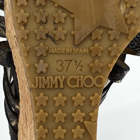 Jimmy Choo Women’s Snakeskin Embossed Leather and Cork Slide Wedge Sandals - Picture 15 of 16